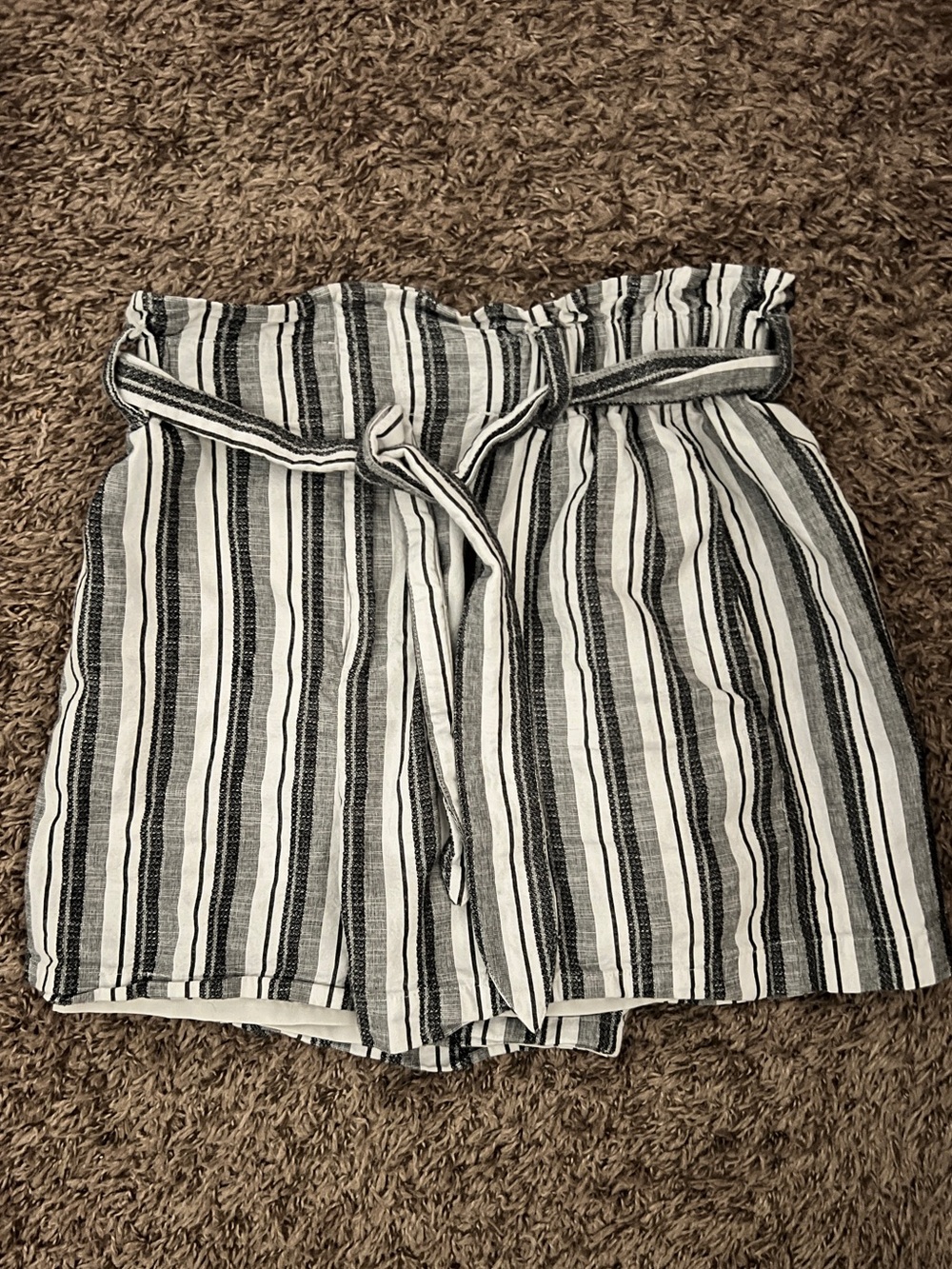 Express High Waisted Paper Bag Striped Shorts